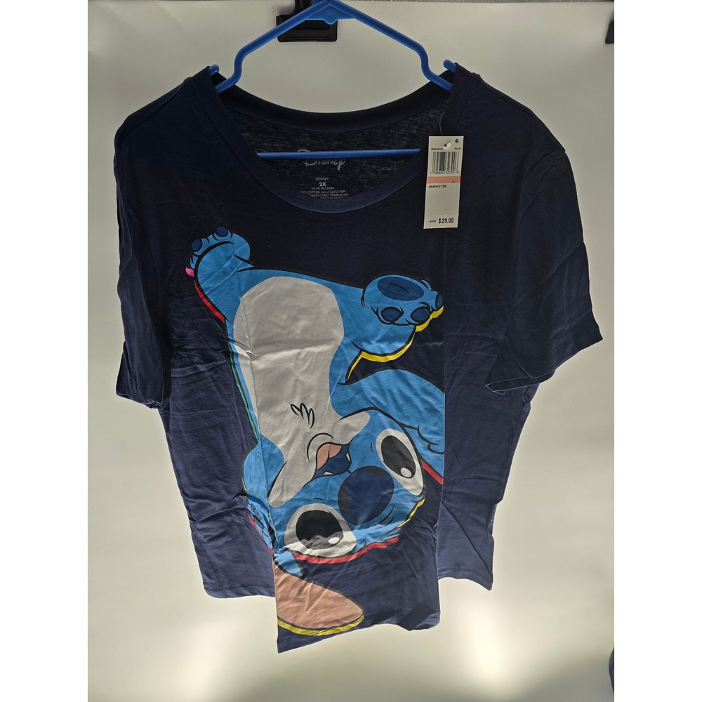 Disney Lilo and Stitch Graphic Tee Womens 2X Peacoat Blue Short Sleeve Shirt New